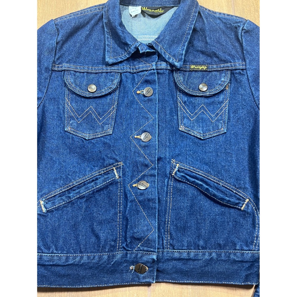Wrangler Vintage Denim Trucker Jacket Made in USA Blue Cotton B1457PW Size 9 - Picture 6 of 11